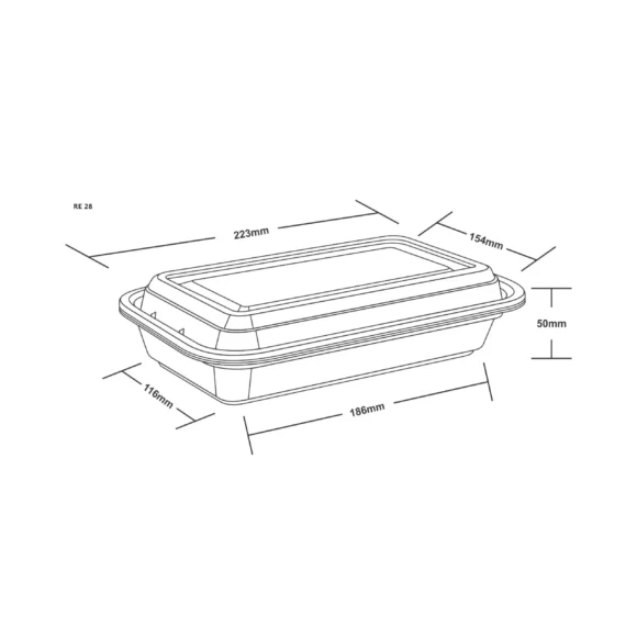 28 oz (830 ml) Rectangular Food Container with Dome Lid