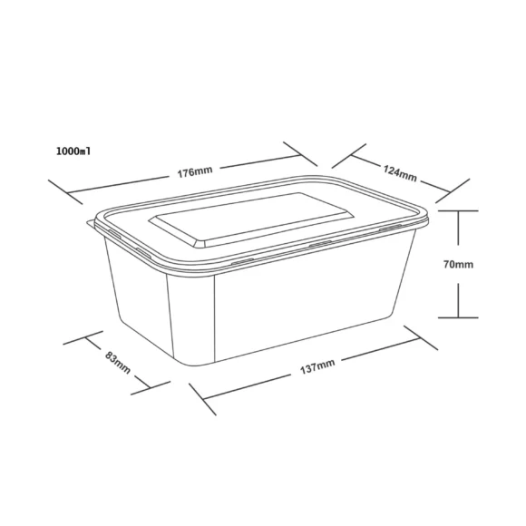 Rectangular 1000 ML Plastic Food Container