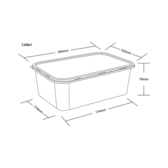 Rectangular 1500 ML Plastic Food Container