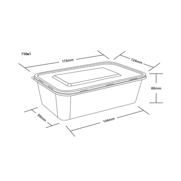 Rectangular 750 ML Plastic Food Container