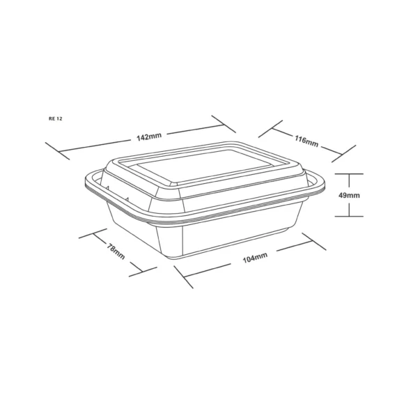 12 oz (355ml) Rectangular Food Container with Dome Lid