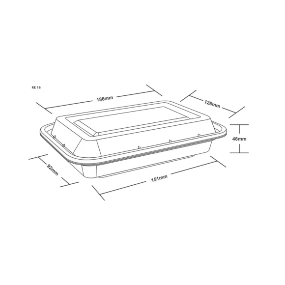 16 oz (470ml) Rectangular Food Container with Dome Lid