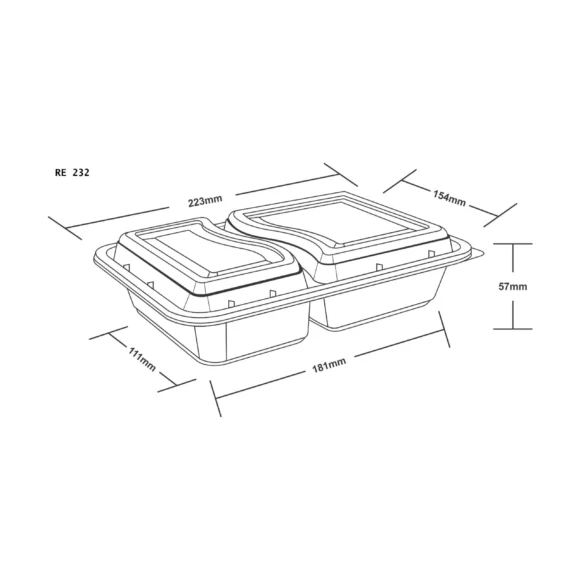 232 (690 ml) 2-Compartment Rectangular Food Container