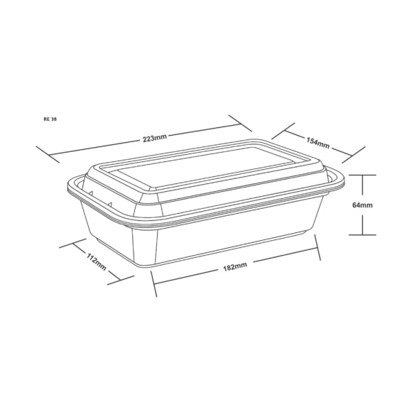 38 oz (1125 ml) Rectangular Food Container with Dome Lid