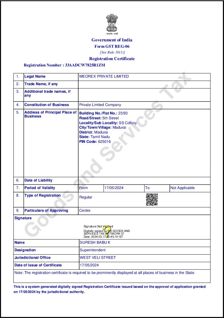 thumbnail of weorex pvt ltd gst certification