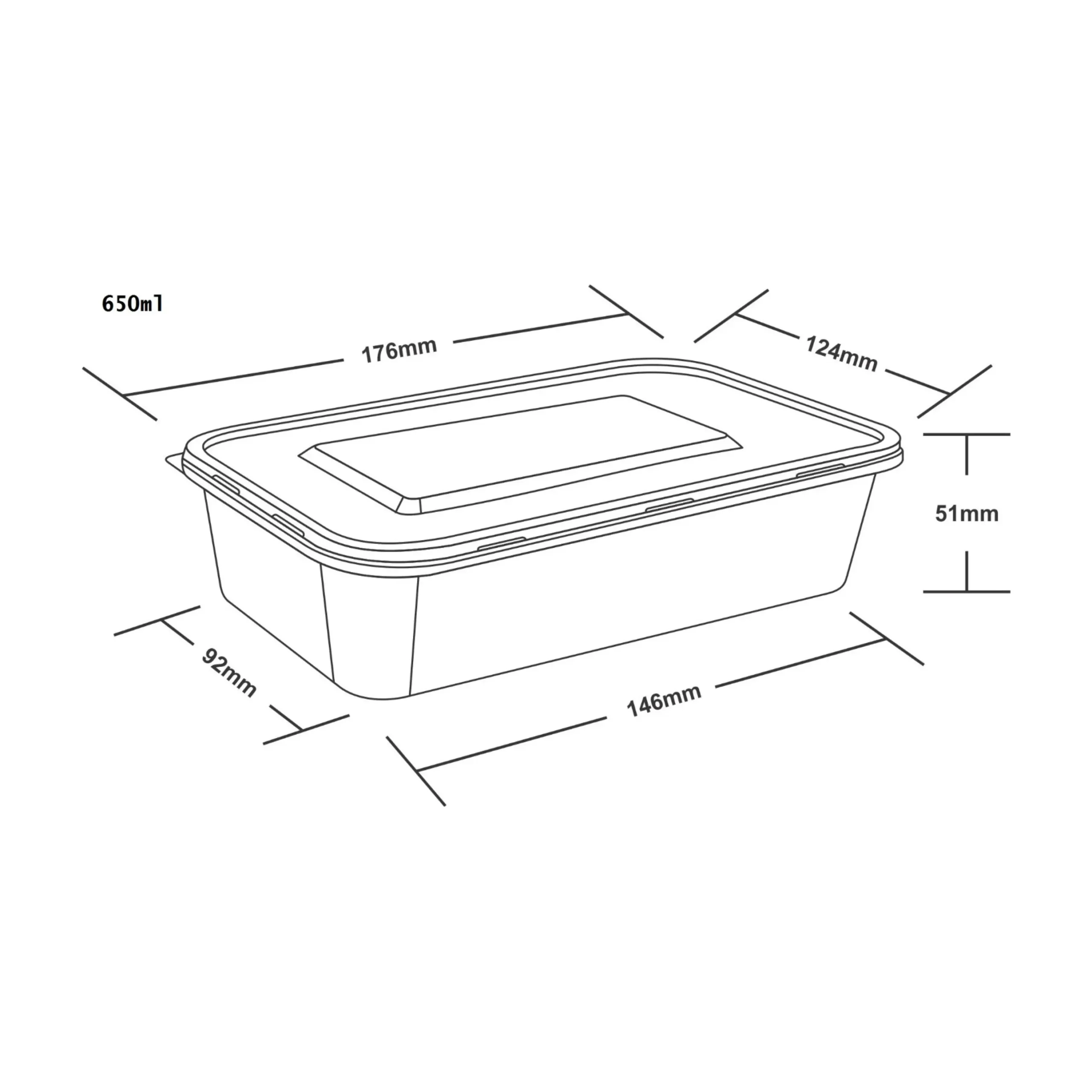 650 ml rect weorexpackingcom Rectangular 650 ml Plastic Food Container Takeaway Box