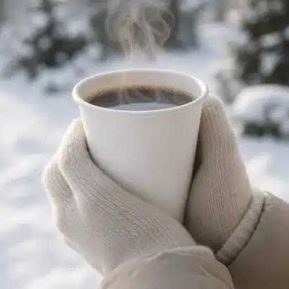 12 oz double wall paper cups – hot coffee held without a sleeve on a cold day
