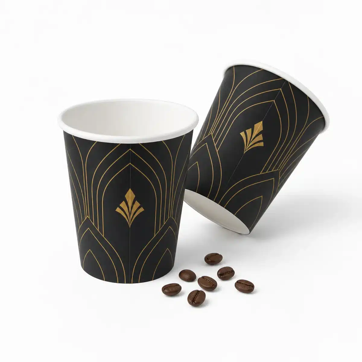 two 12 oz custom printed paper coffee cups black and gold design weorex packing two 12 oz custom printed paper coffee cups black and gold design