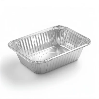 rectangular aluminum foil food container with curled rim