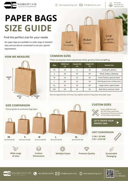 Paper bag size chart – paper bag sizes from the Weorex catalogue